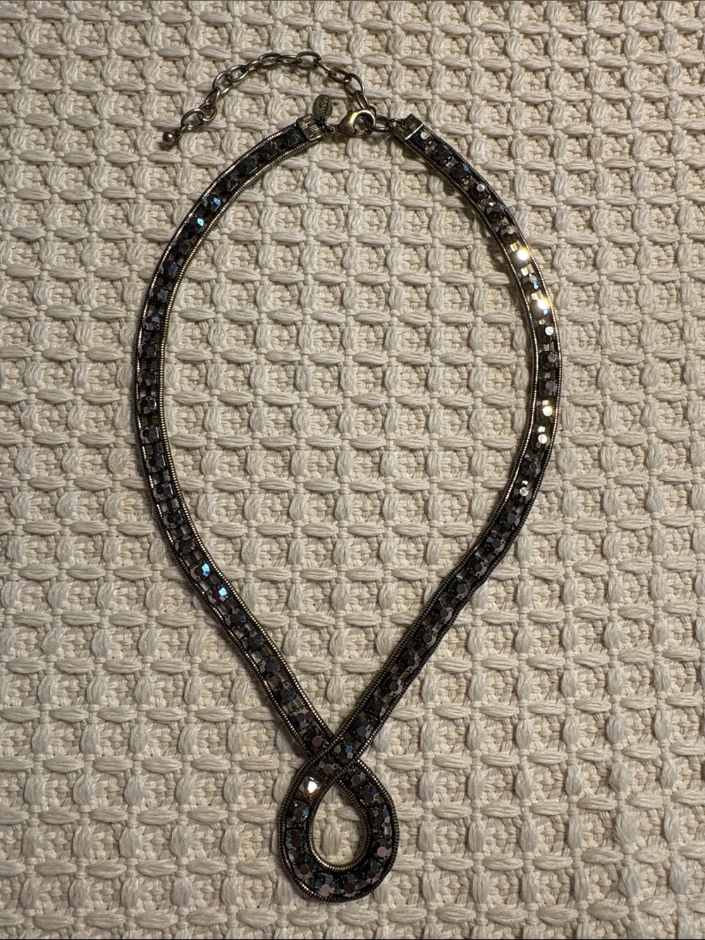 LOGO Links Sparkling Loop Necklace Antiqued Brass Hematite